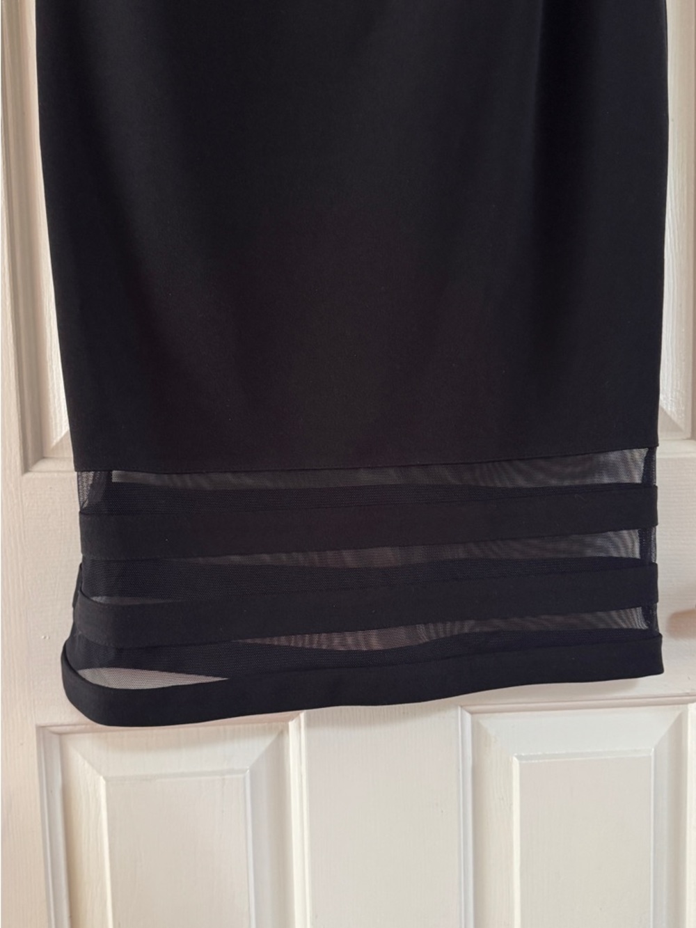Calvin Klein Black Midi Dress with Sheer Stripe Panels and Bell Sleeves - Picture 8 of 11